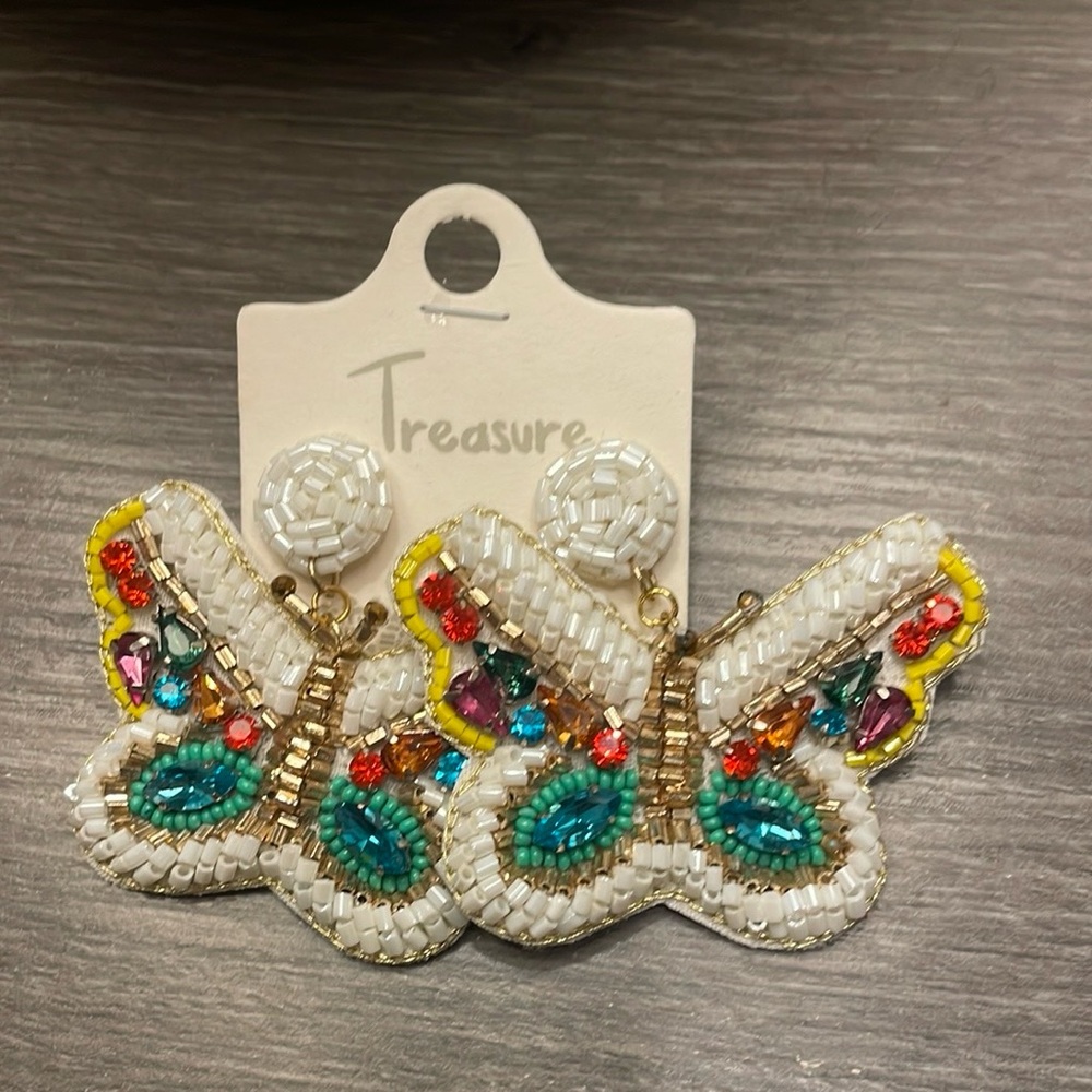 New Boutique Bead & Gem Bright Butterfly Earrings
